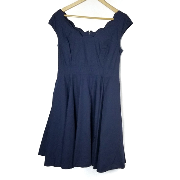 eshakti Dresses & Skirts - Eshakti Navy blue scallop neck line dress